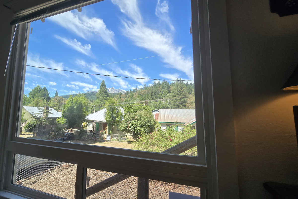 View of Castle Crags State Park from front window. 