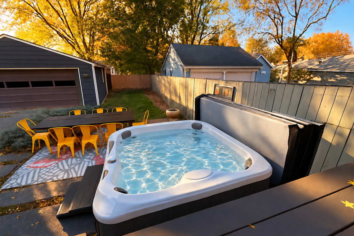 Slow down with a relaxing soak in your private backyard hot tub.