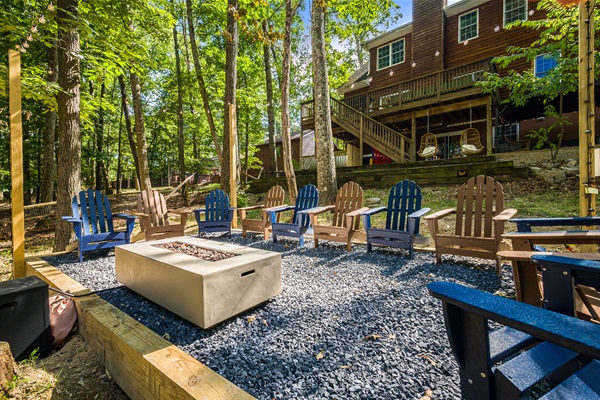 Gather ‘round the fire pit under string lights for s’mores, stories, and stargazing
