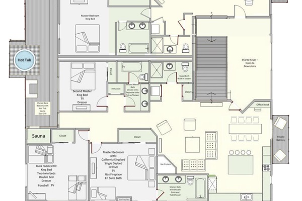 With more than 4000 sq feet of indoor space on a single level, plus 3 private balconies, private hot tub and sauna, and reserved parking for 4 vehicles, Sonelalp makes every group or large family trip easy and awesome.