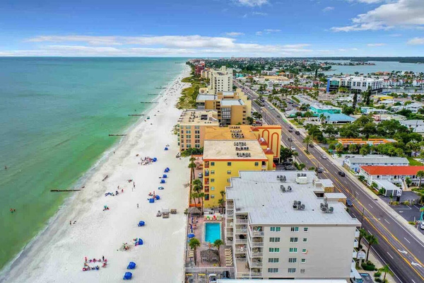 Aerial view of Madeira beach facing North