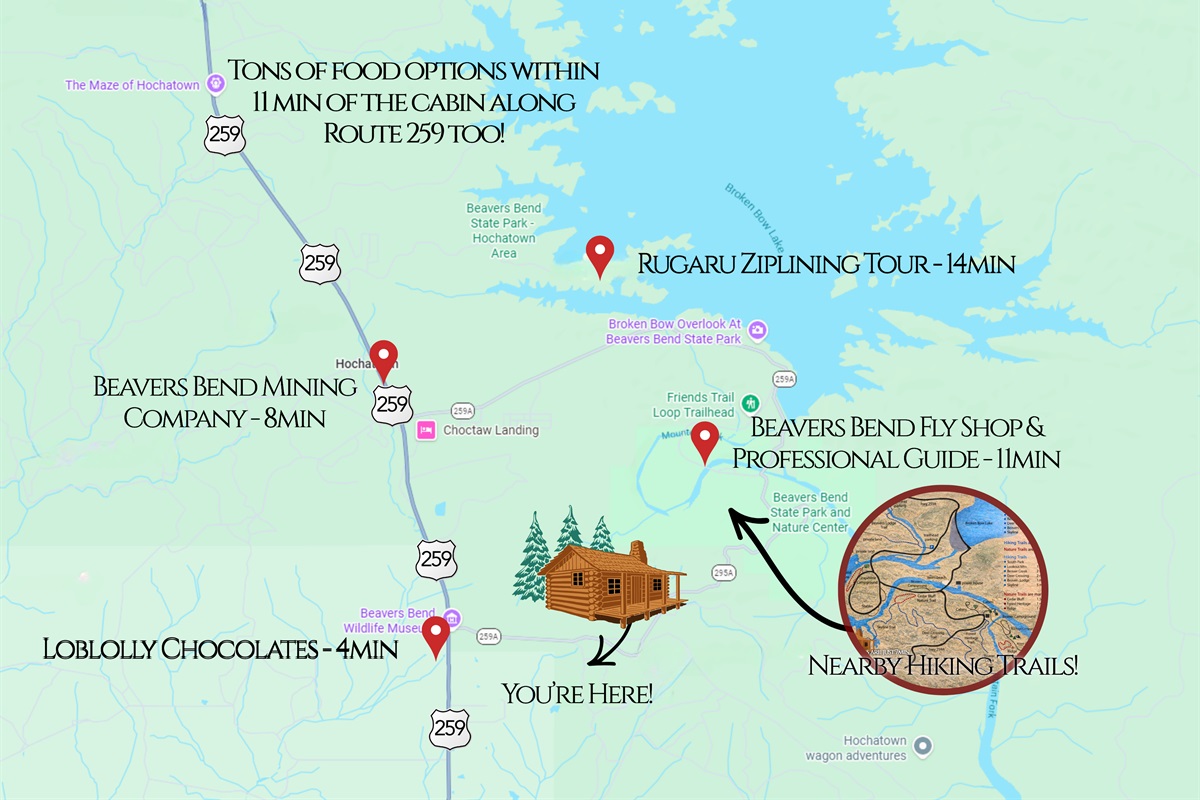Here is a map of some local activities and things to do while staying at Chill Top Cabin.