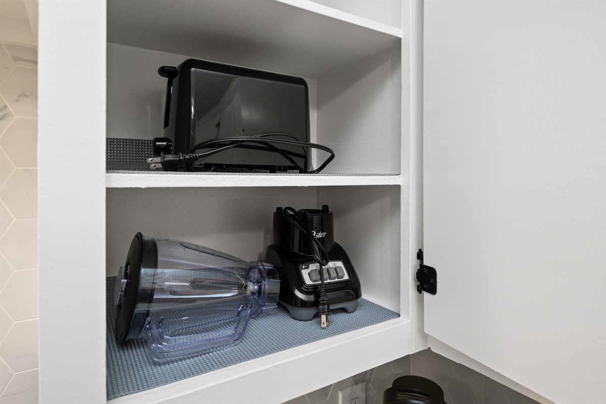 This listing has a toaster and a blender too for your bagels and smoothies!