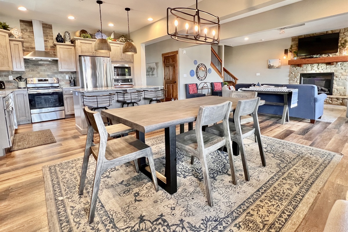 Solid dining table with extra seating