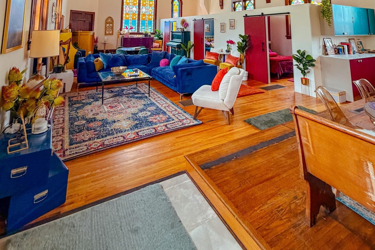 Comfy living space with flat screen TV
