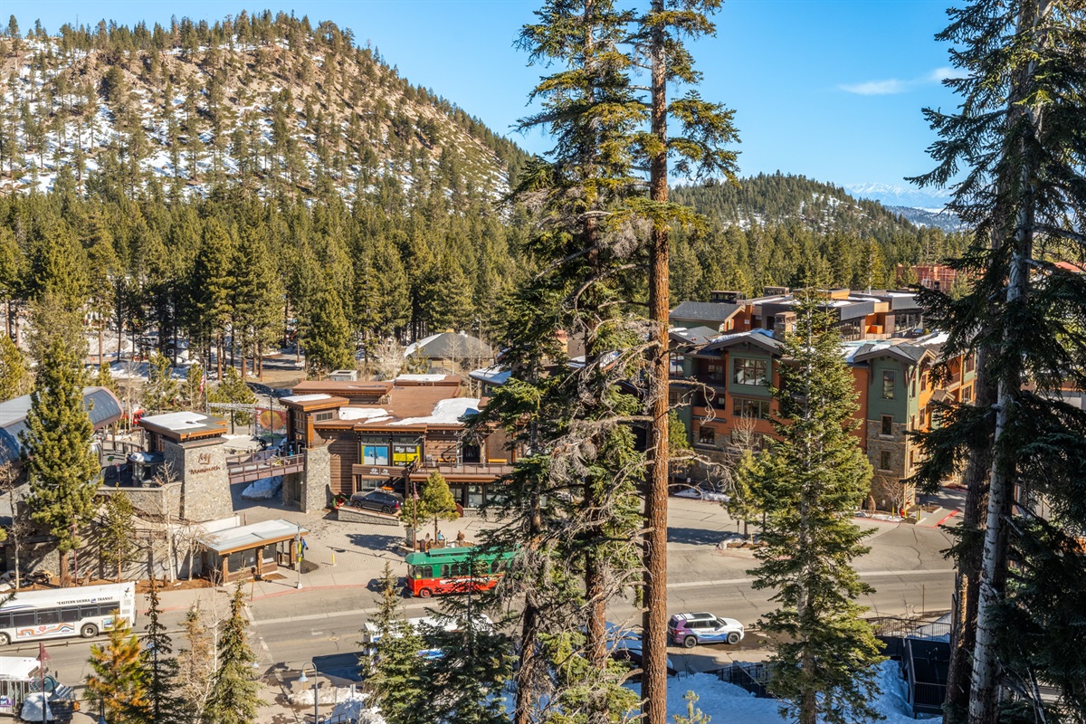 The bedroom, living room, and balcony enjoy views overlooking Mammoth’s Village—the social epicenter of town—connecting you to the energy, events, and life of Mammoth Lakes below.