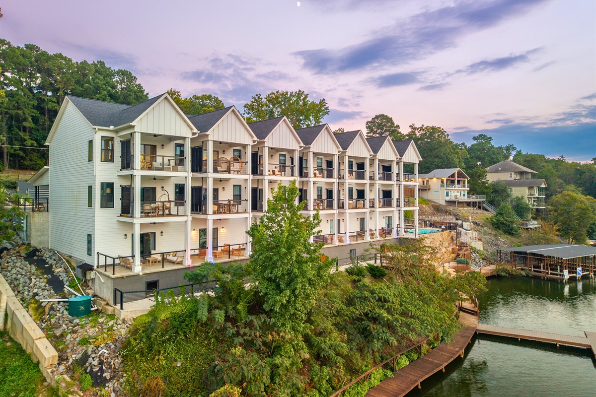 Exterior view of The Riva &ndash; luxury condos right on the water.