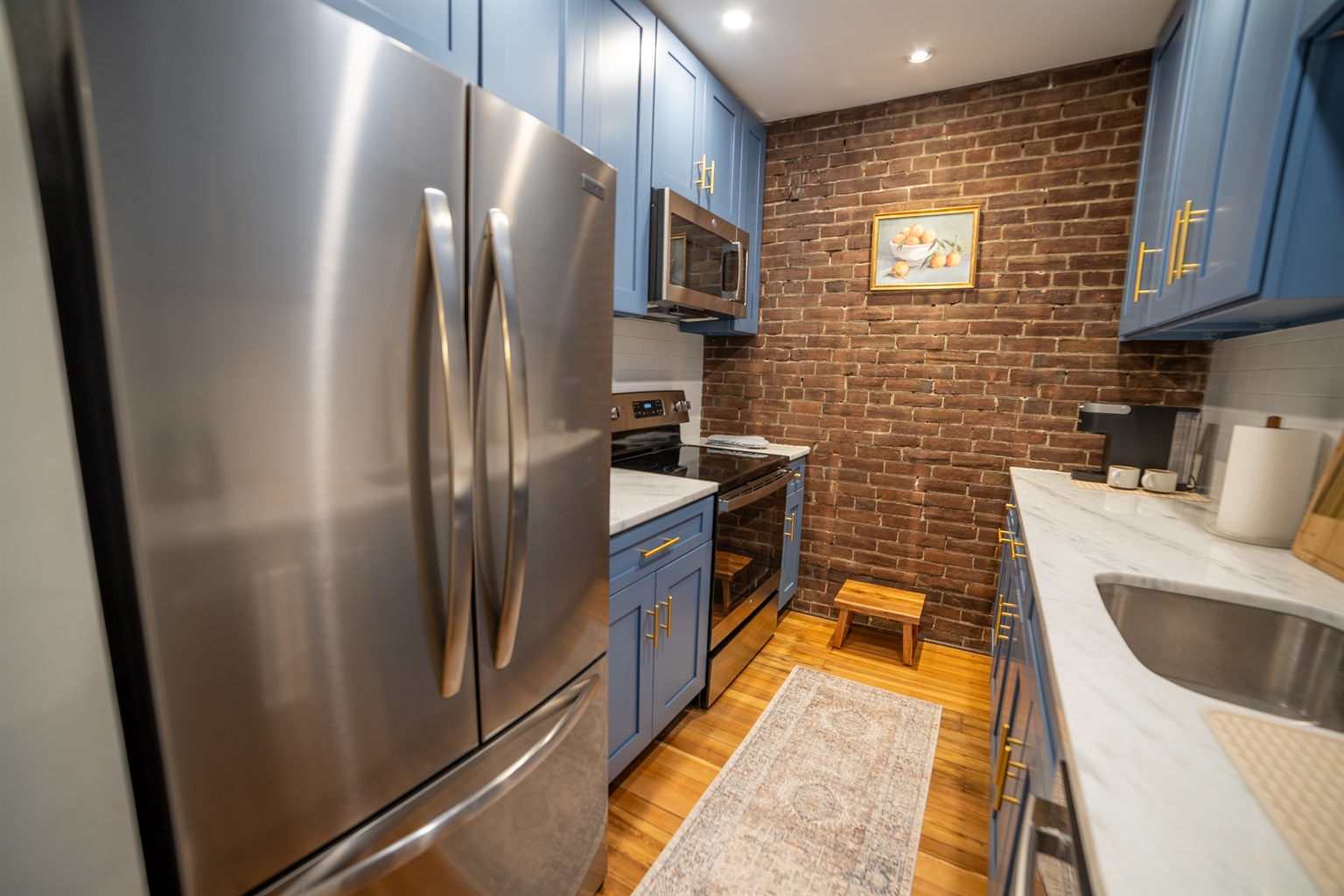 Full size fridge and microwave. 