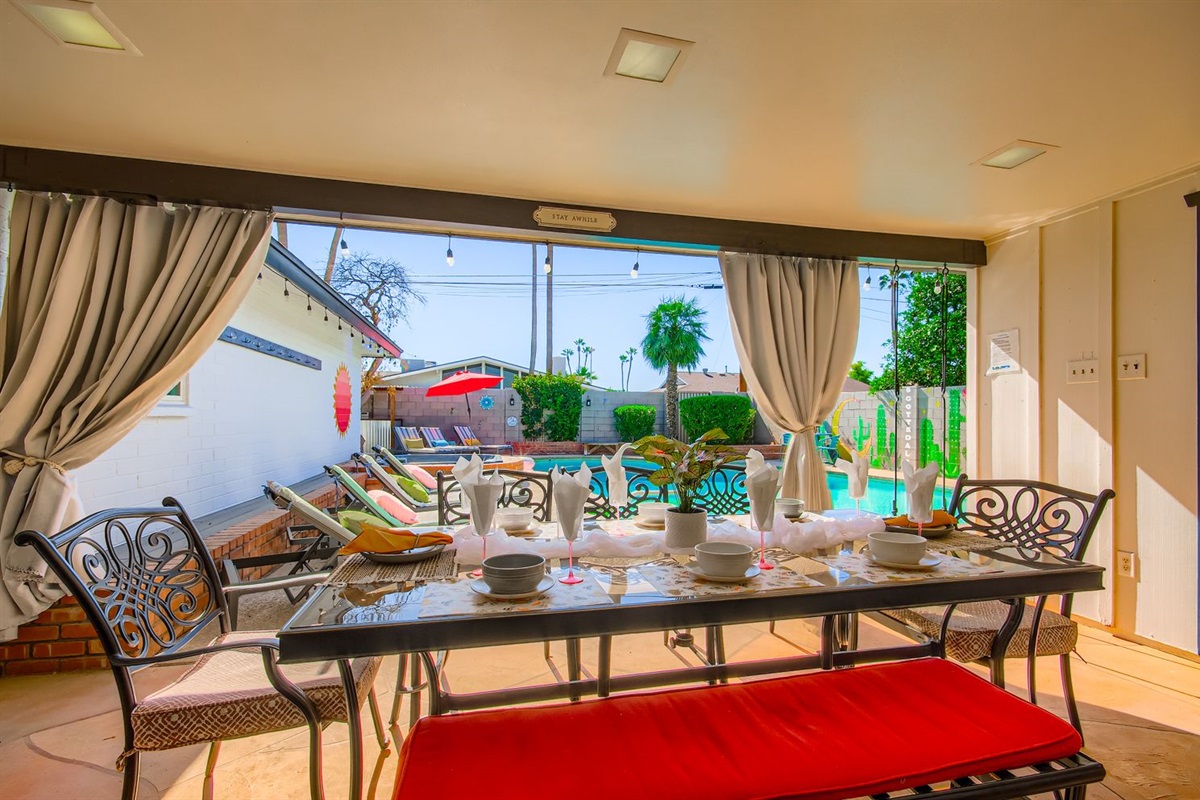 Outdoor Table For 10 Overlooking The Pool