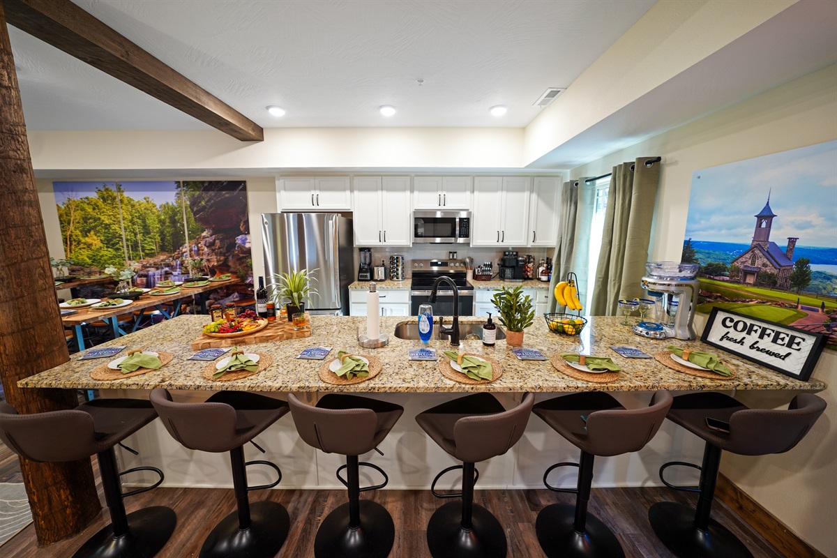 Six comfy barstools are perfect for hanging out and talking while someone else cooks dinner!