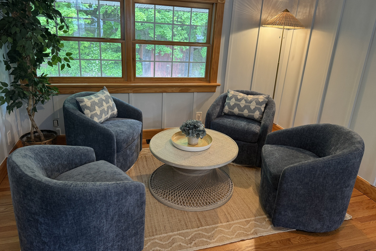 Cozy conversation nook for morning coffee or evening games