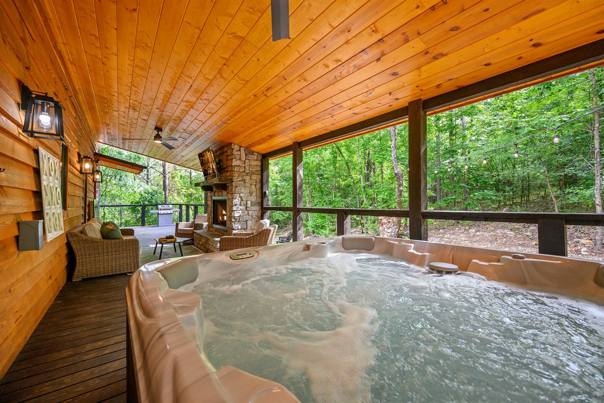 Soak and stream by the fireplace in total comfort.