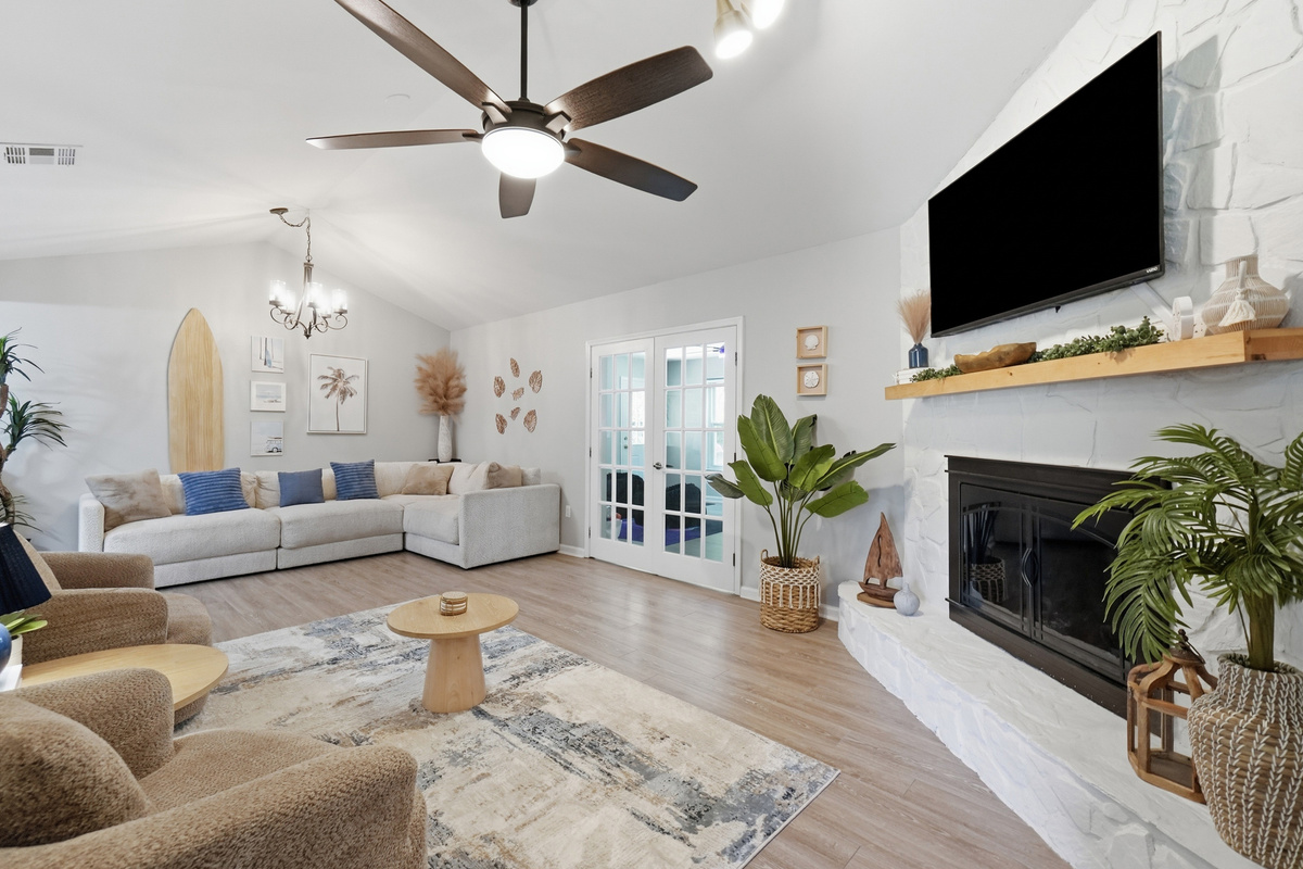 The spacious living area offers plenty of room to relax, watch a movie, or spend time together.