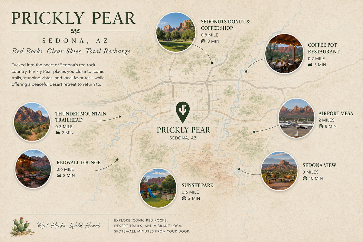 Experience Sedona's iconic red rocks, scenic trails, restaurants, and unforgettable sunsets—all just around the corner.