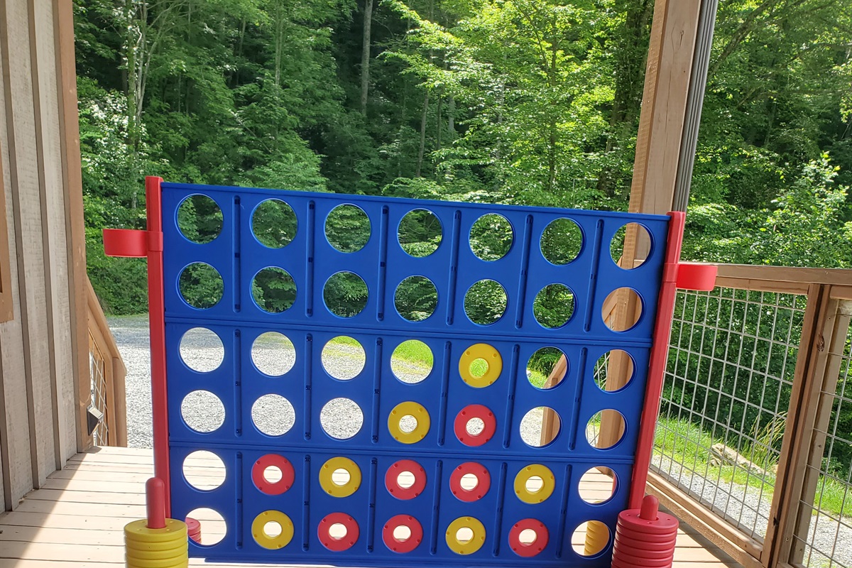 Play giant connect 4 on the covered porch. So much fun!