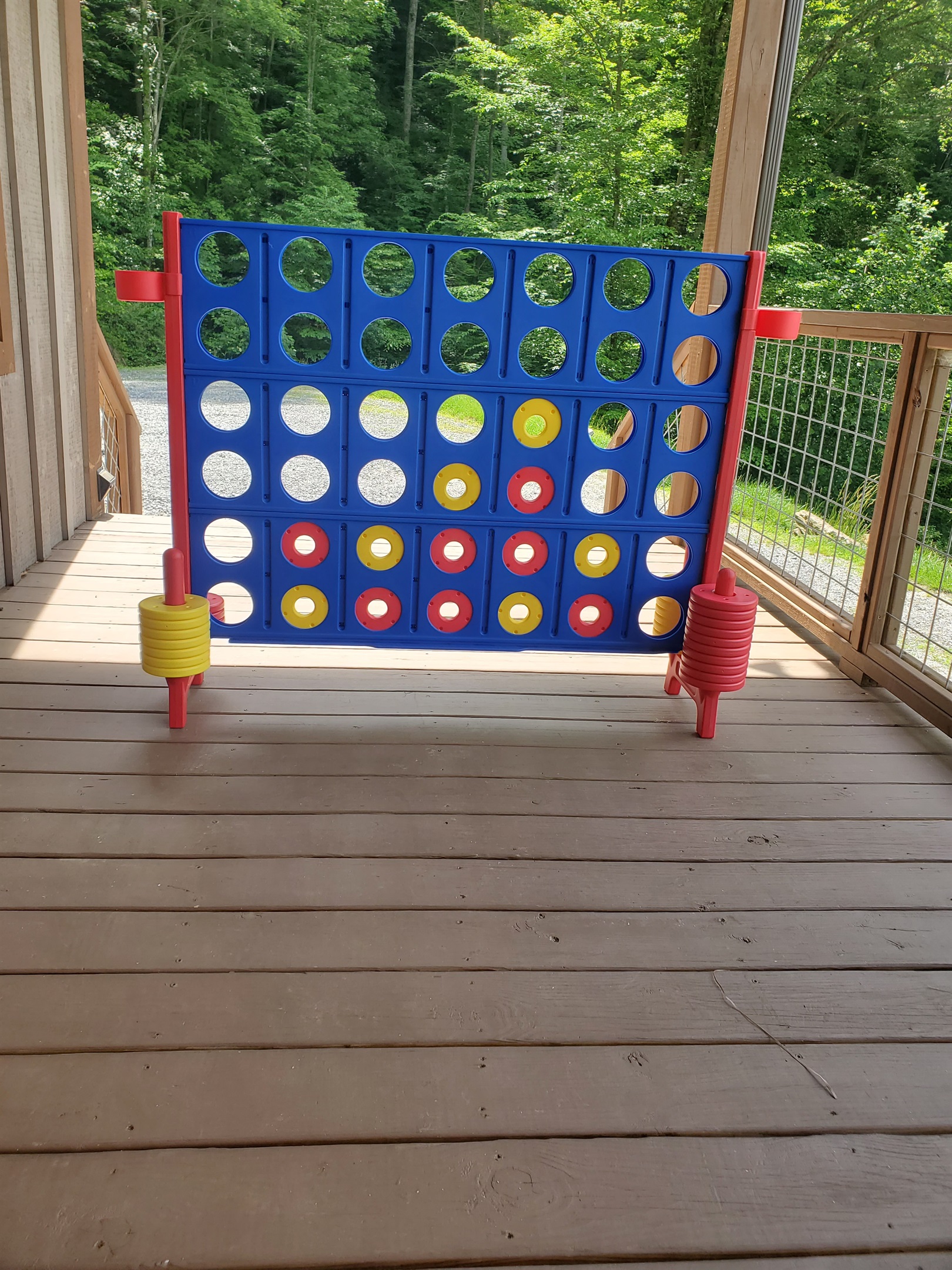 Play giant connect 4 on the covered porch. So much fun!
