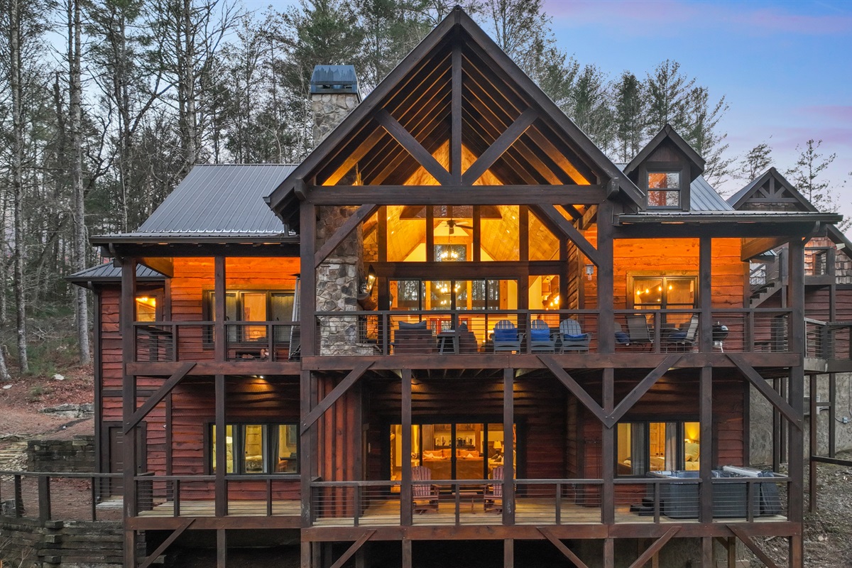 Welcome to your dream mountain retreat! Glowing warmly from within and surrounded by the peaceful beauty of the Blue Ridge forest.