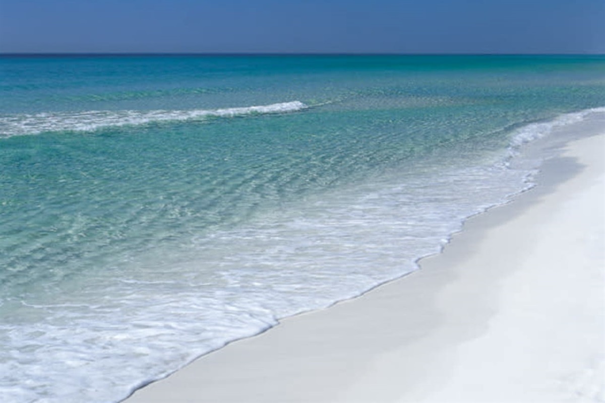 Clear, turquoise warm water and soft, white sand at Rosemary Beach and along 30A.  