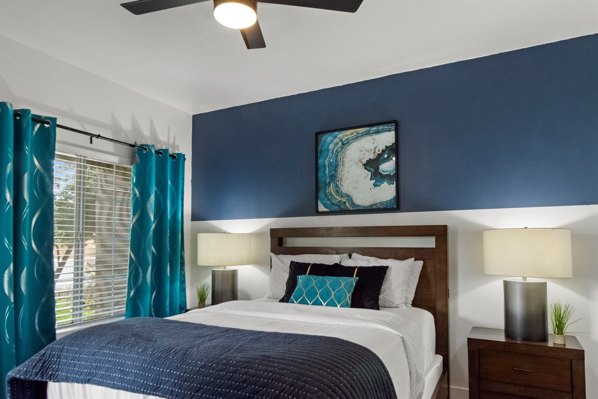 Spacious sleeping area with cozy furnishings and warm atmosphere