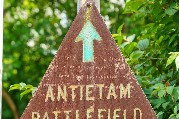 This sign used to be just down the hill from the house. 
It indicates that Antietam National Battlefield Park is 2 miles away. 
I’m glad I took a picture of it, the sign disappeared at some point. 