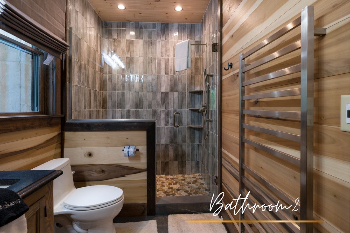 A beautifully designed bathroom with modern amenities, ensuring comfort during your stay.