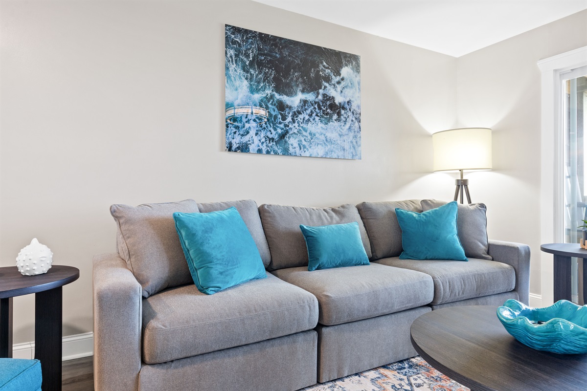 Sink into this cozy sofa after a day at the beach and unwind in style