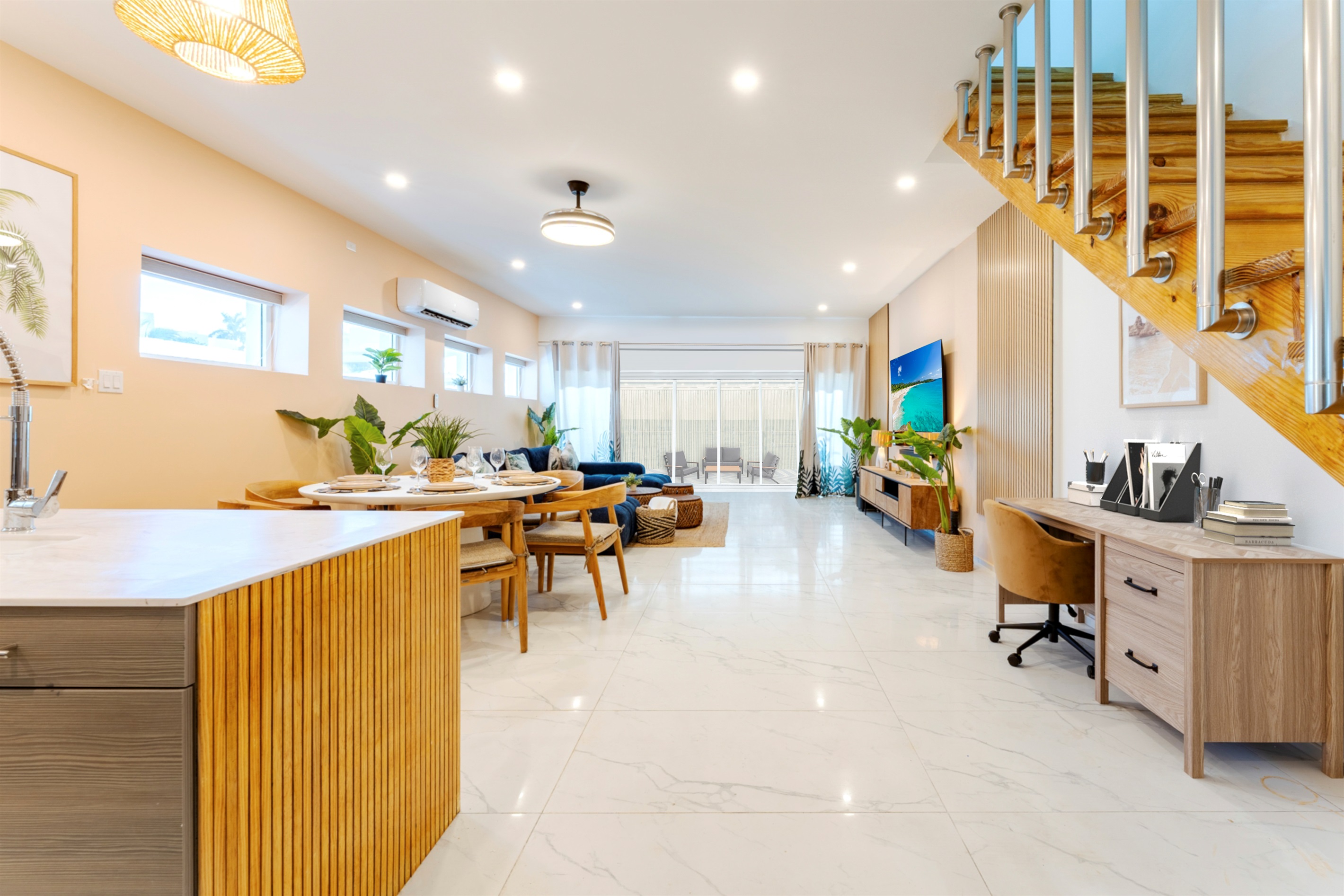 The open layout allows the chef to be part of the conversation