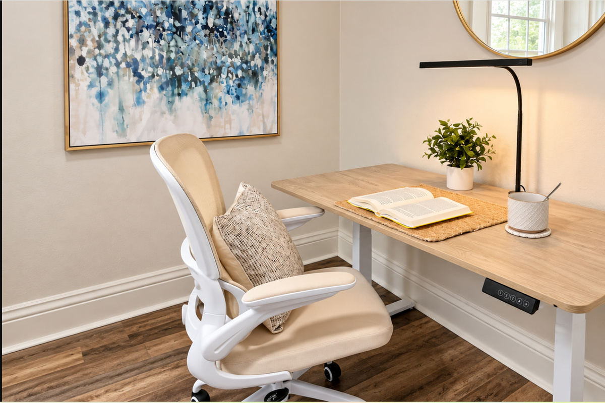 Remote-work ready: electric sit/stand desk, ergonomic chair & fast WiFi.