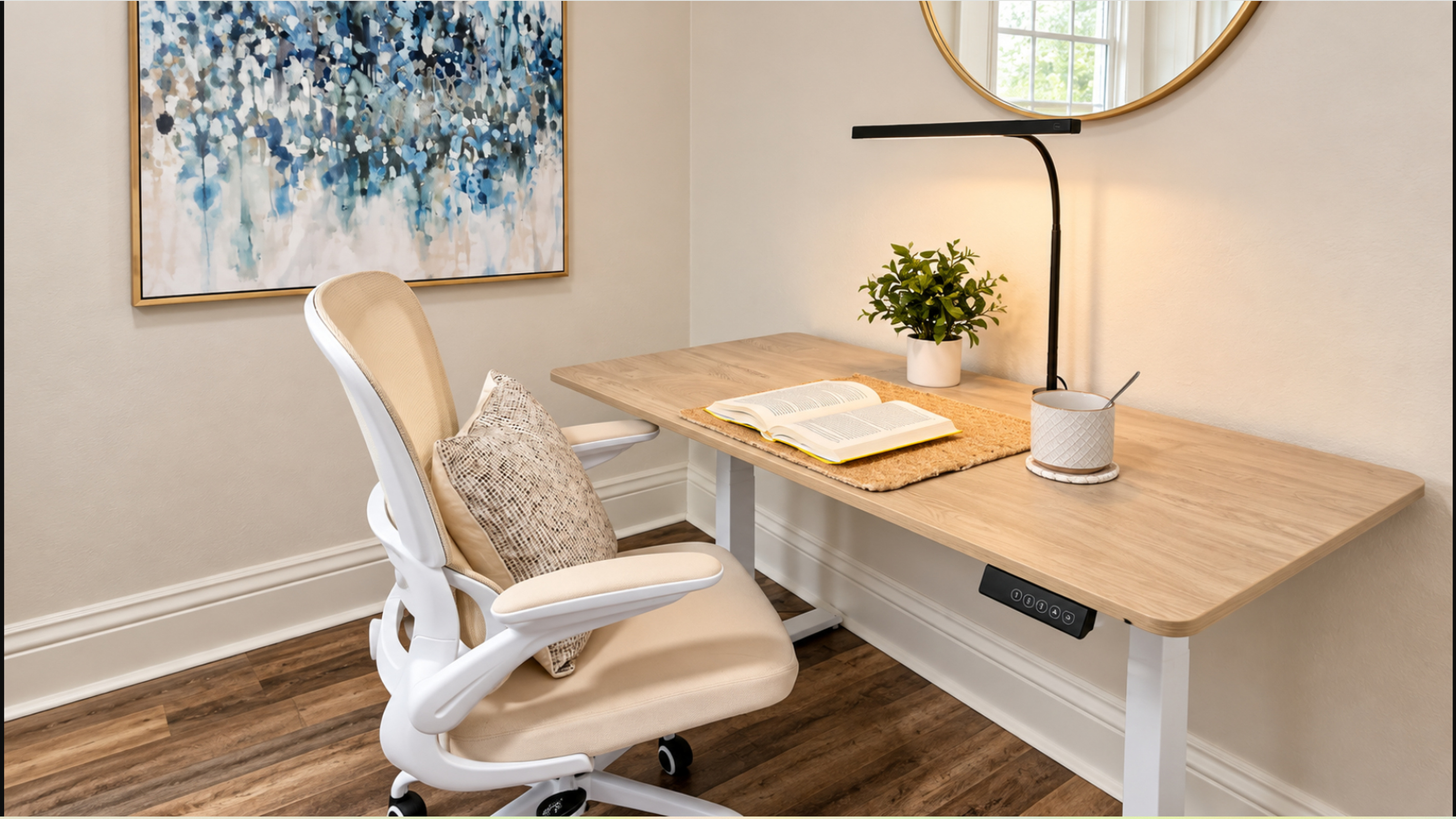 Remote-work ready: electric sit/stand desk, ergonomic chair & fast WiFi.