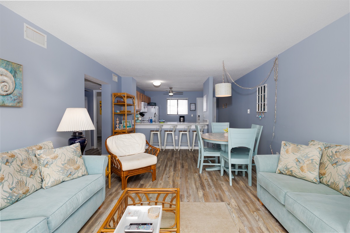 View into the kitchen from the living room