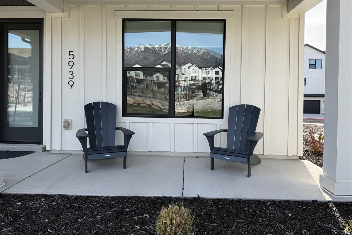 Enjoy sitting on the front porch at our home, viewing the spectacular mountains.