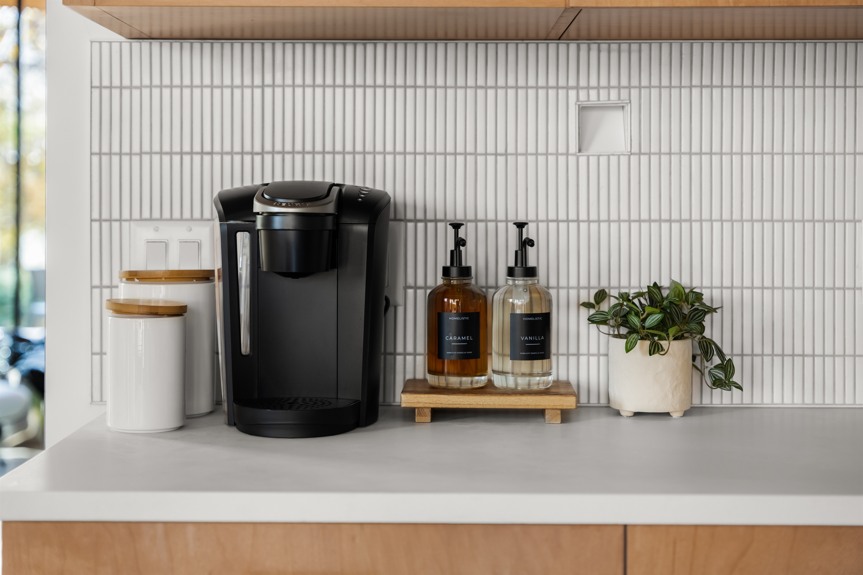 Thoughtfully stocked coffee station—start your mornings slow with fresh brews and a cozy setup.
