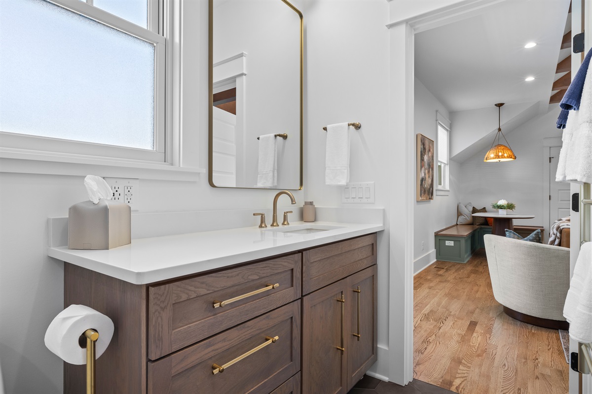 The bathroom is over-the-top in luxury features.