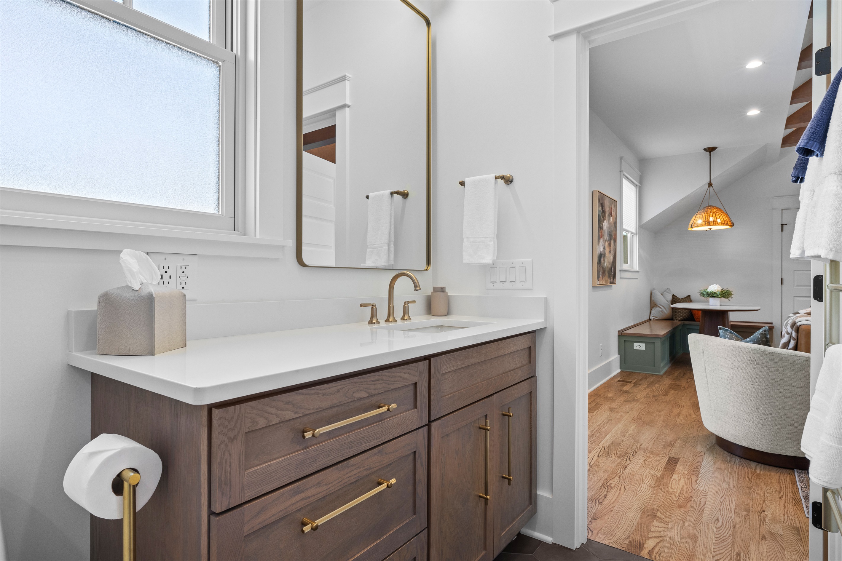 The bathroom is over-the-top in luxury features.