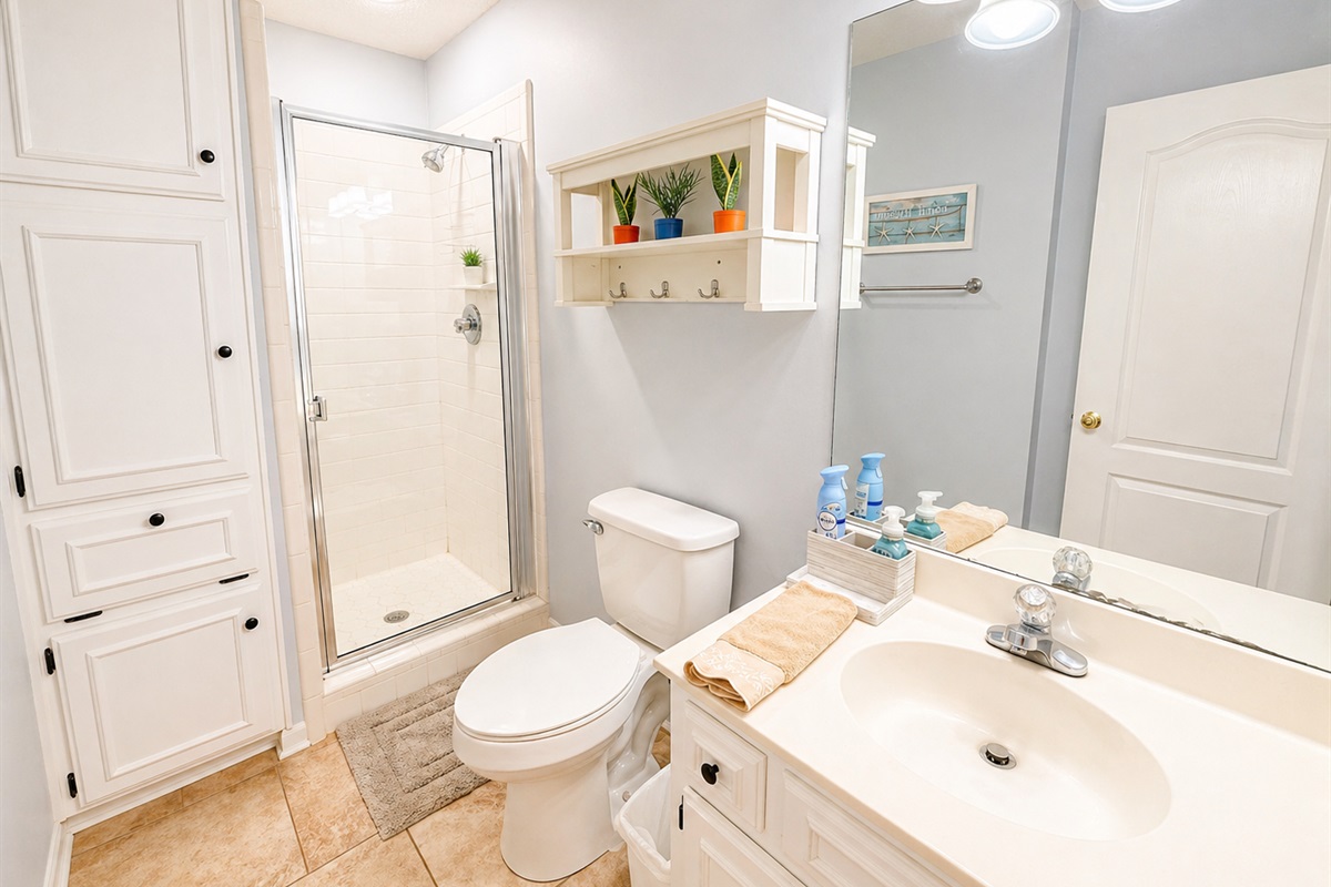 Main-level bathroom with walk-in shower
