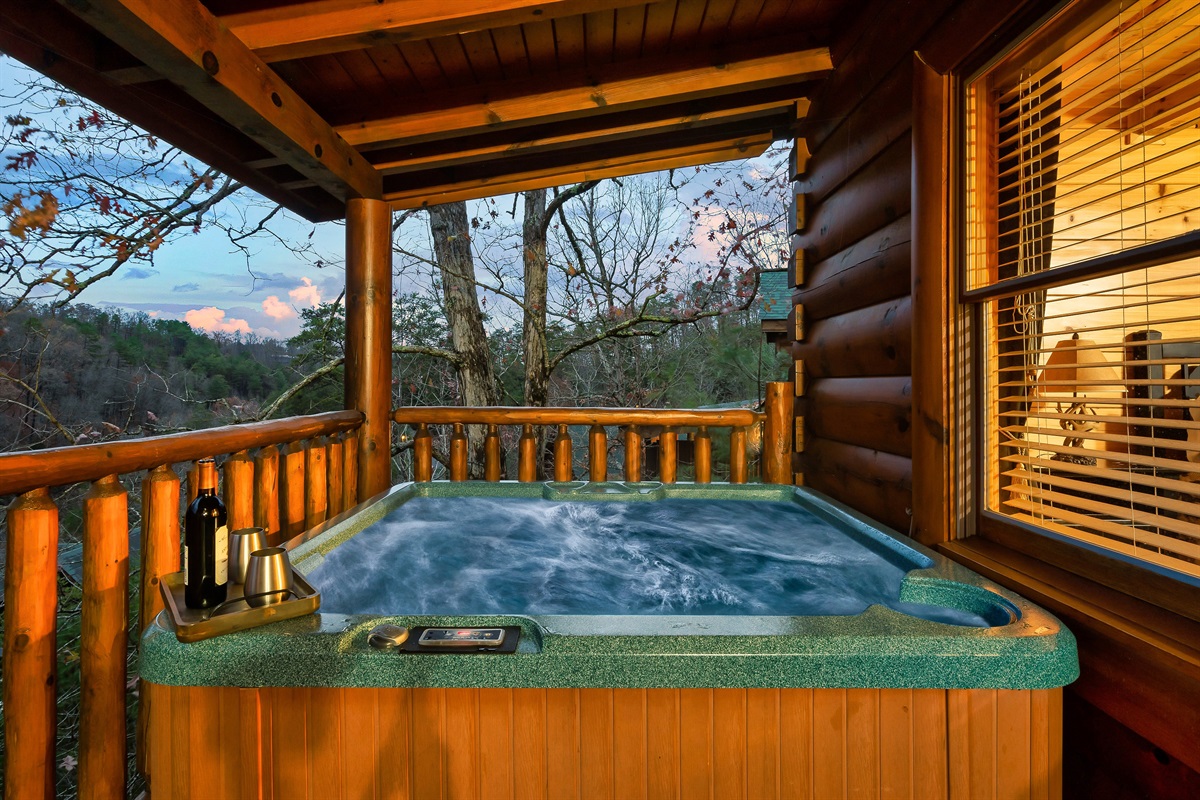 Enjoy views of Bluff Mountain from the 4 person hot tub