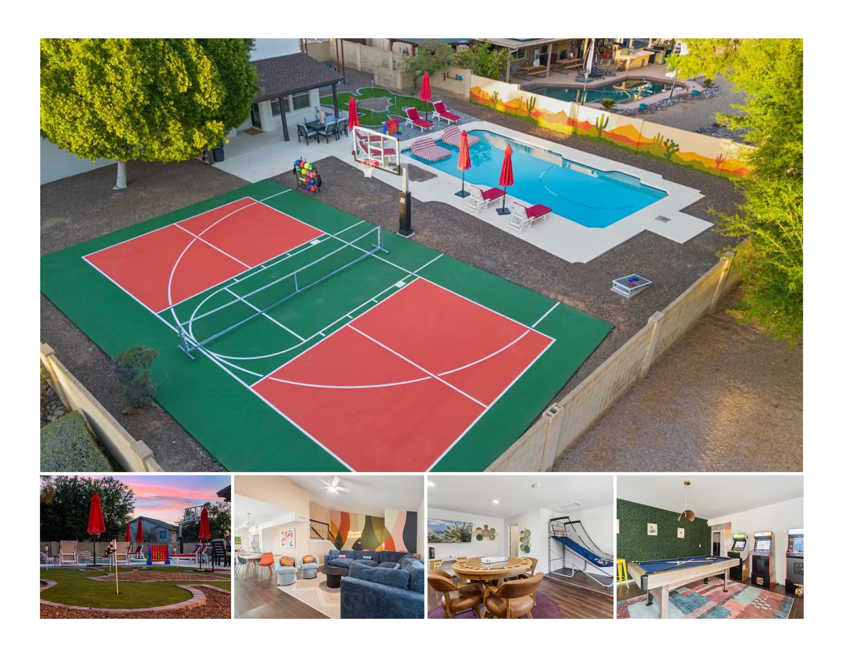 Private Resort-Style Backyard – Pickleball, Basketball, Heated Pool, Loungers, Cornhole – Scottsdale Vacation Rental