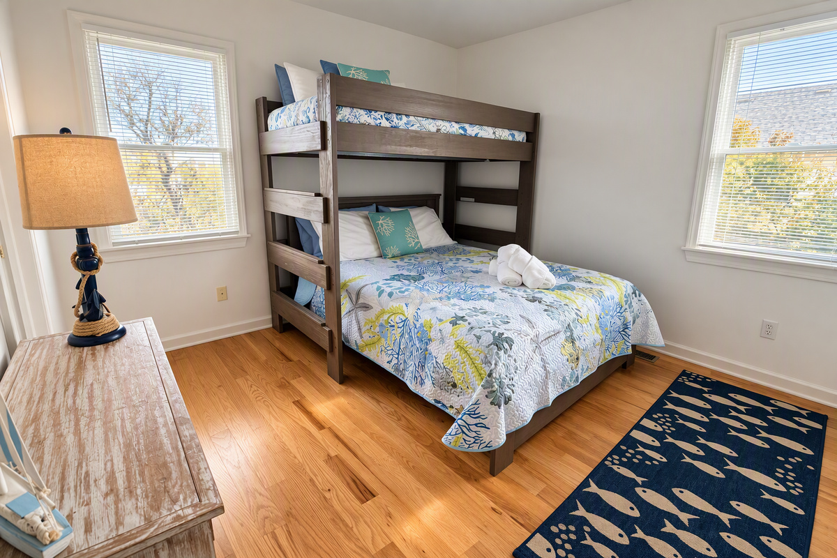 New room set up and queen mattress for 2027 season!  Direct access to Jack and Jill bathroom