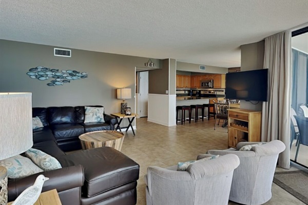 Sectional sofa plus swivel chairs in the living area