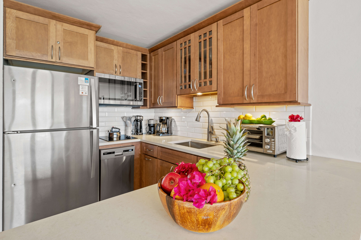 Fully equipped kitchen with everything you need to prepare meals during your stay.