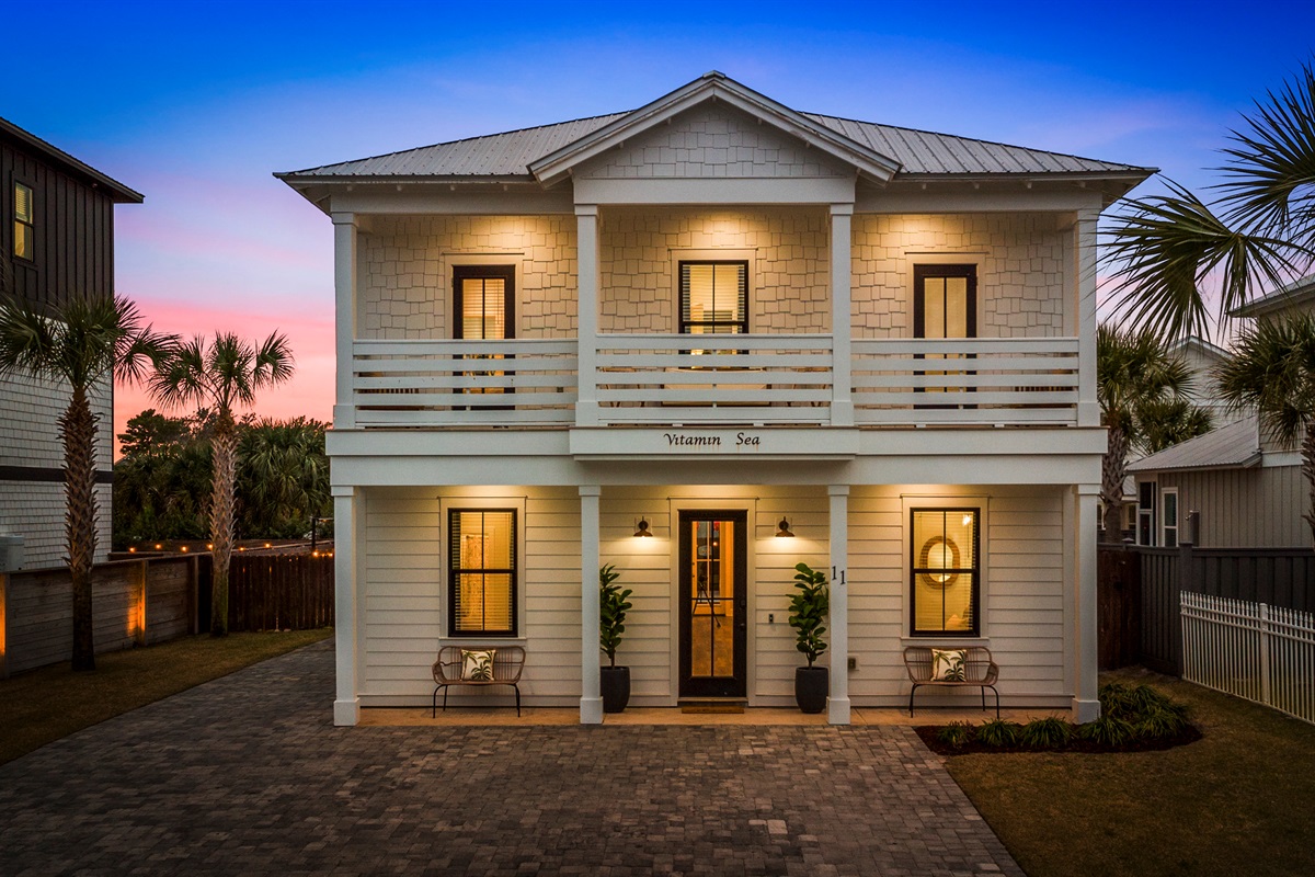Vitamin Sea glowing at sunset. A stunning Miramar Beach home designed for unforgettable family getaways.