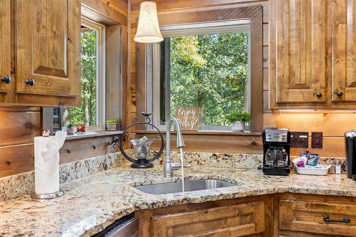 Spacious counters, quality cookware, and a Keurig + drip coffee maker for every morning mood.