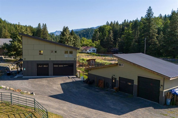 Drone view looking southwest towards barn and house.