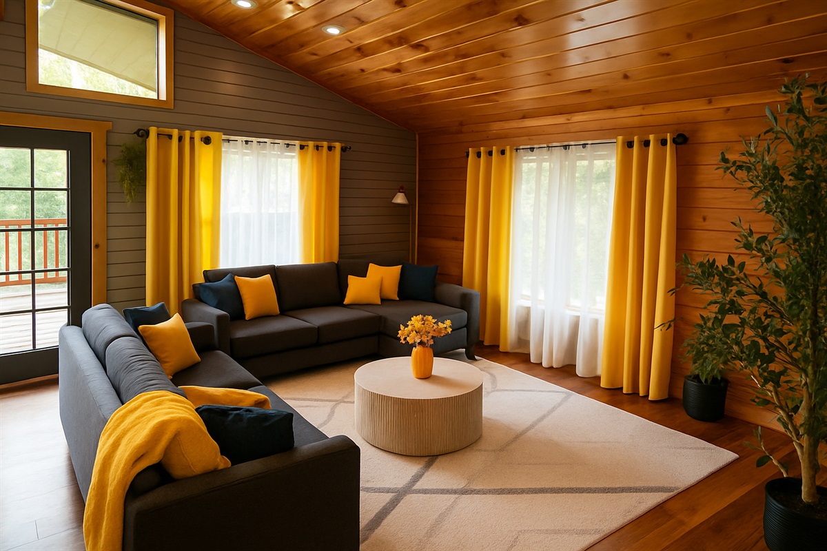 Vibrant living space to entertain, watch movies, laugh and enjoy. Both sofas open as beds to sleep up to 4 additional guests