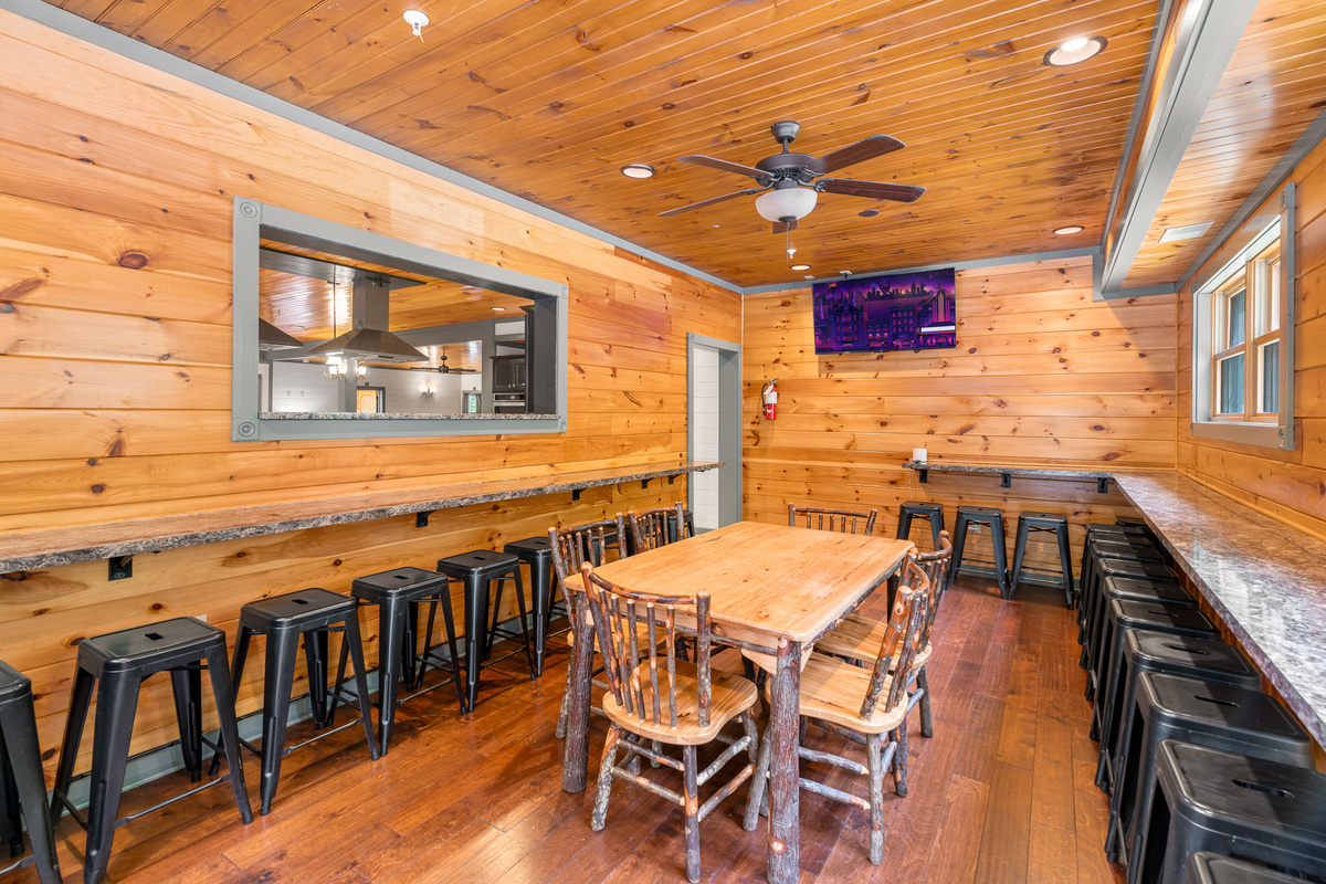 Additional dining area!
Solid wood tables that seat all 60 guests at once. Set for a family-style meal, a group dinner, or a morning devotional. No restaurant reservations, no splitting up — everyone eats together.