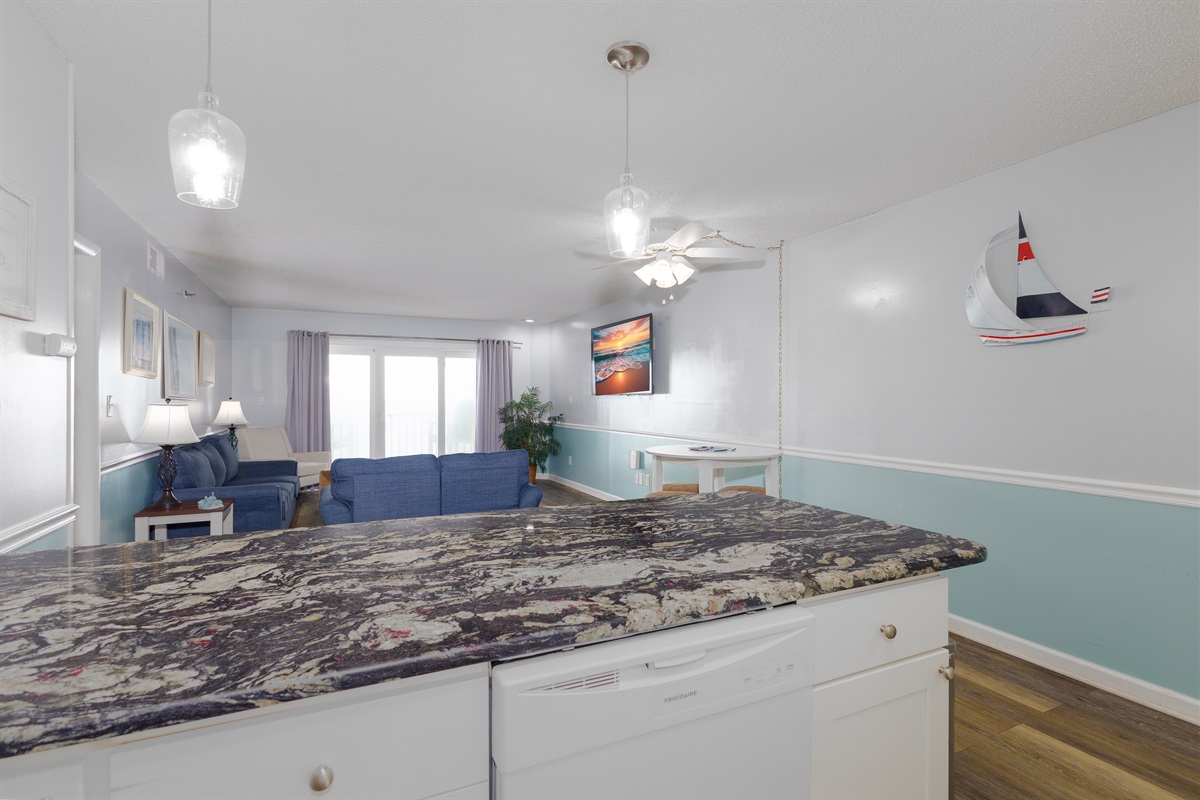 View into the living room from the kitchen