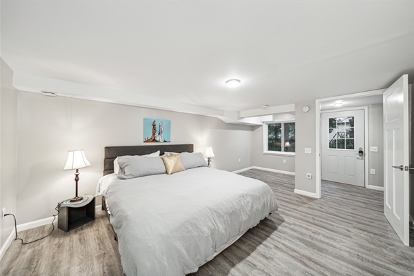 Spacious king bed in the front bedroom, 36" wide exterior door.