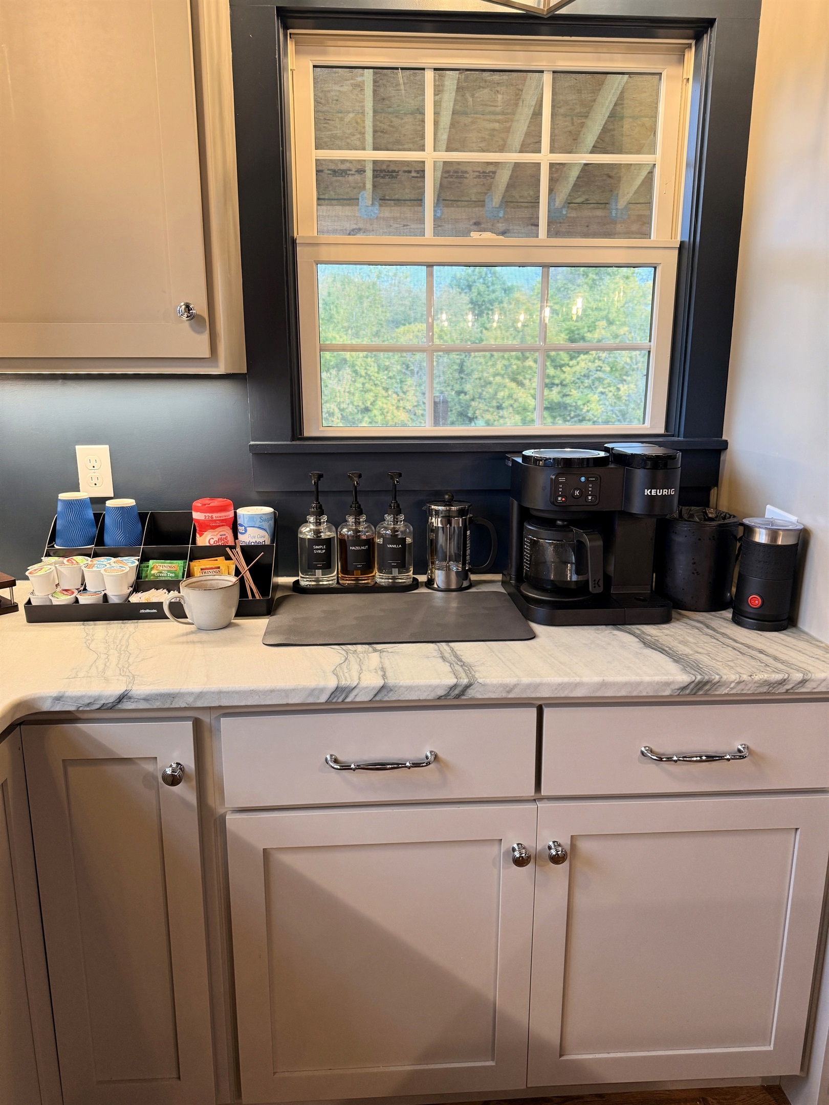 Start the day like a bourbon executive — the coffee and tea bar awaits with curated syrups, artisan blends, and everything you need to craft your perfect cup before the day’s tastings or meetings begin.