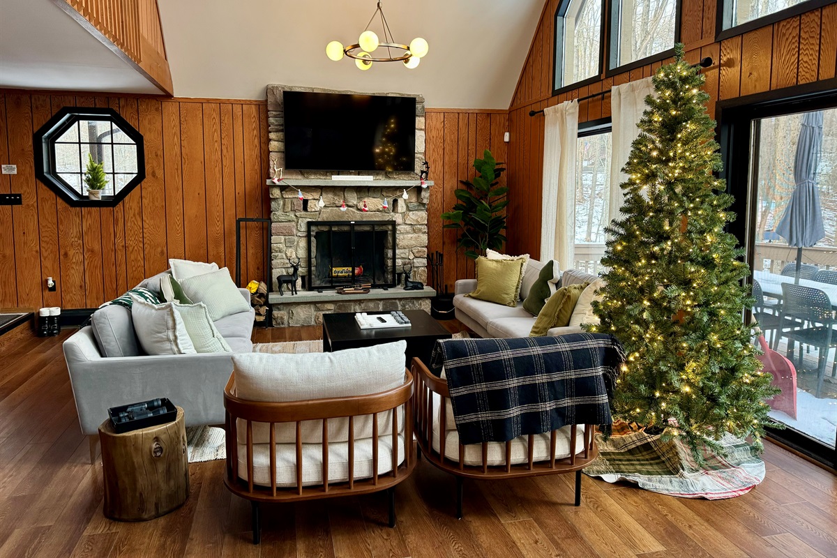 “Holiday-ready hearth and plush seating — perfect for festive gatherings.”