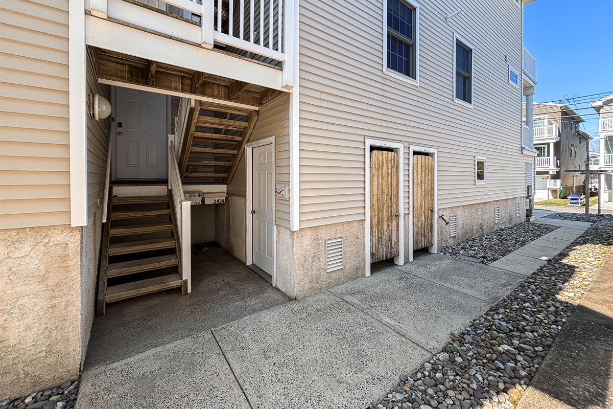 Stairs leading to the main entrance of the property 